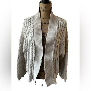 Abercrombie & Fitch Cardigan Women Gray Knit Pointelle Open Front Sweater